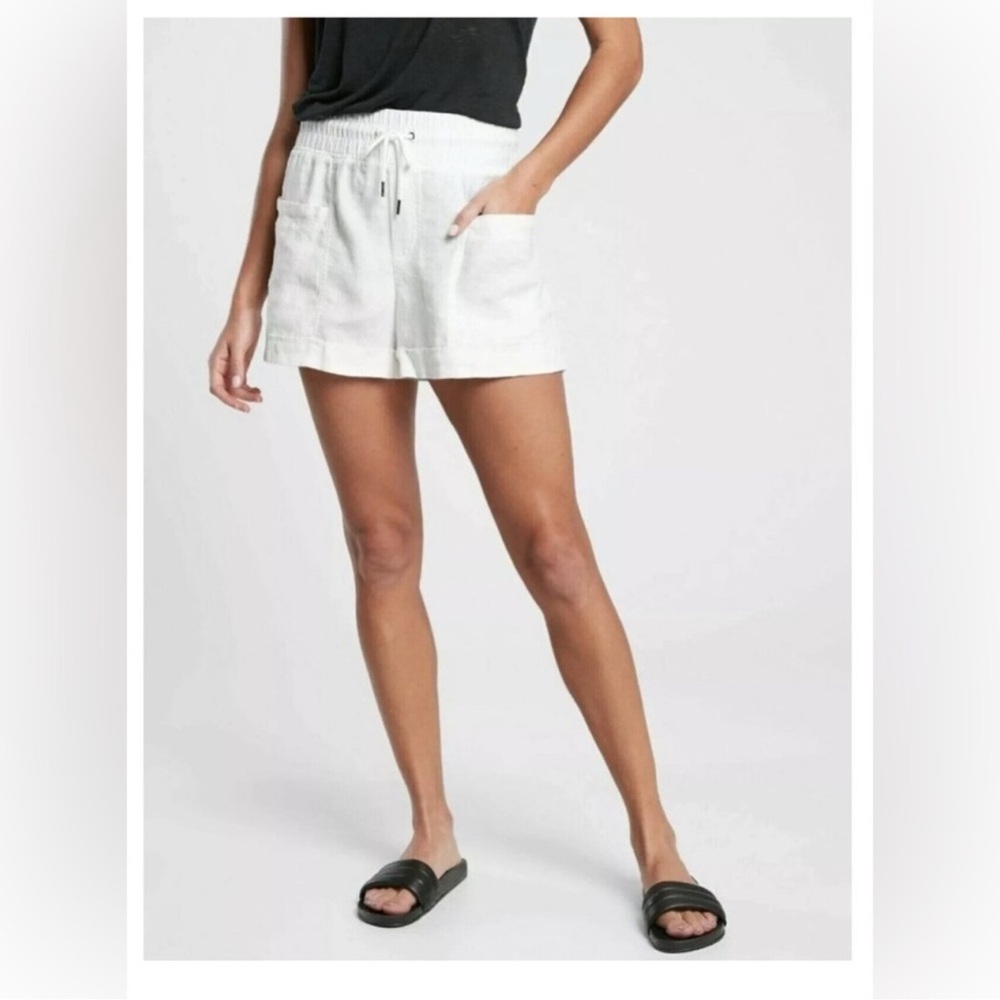 Athleta Cabo Linen 4” Short White Womens 12 Elastic Waist